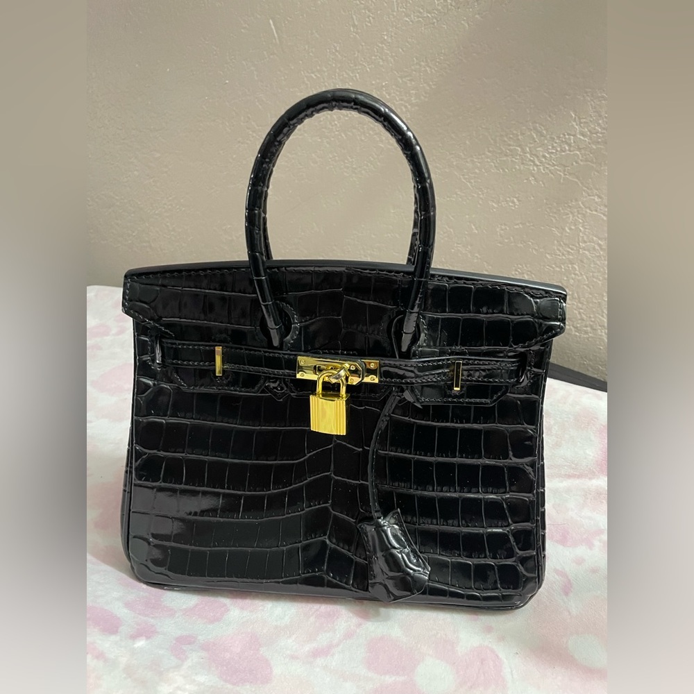 Authentic crocodile leather black women handbag tote